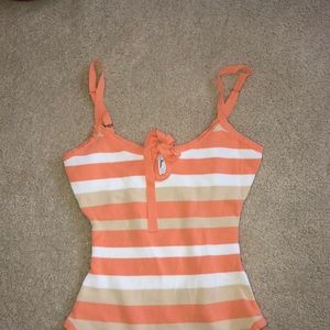 Striped Bodysuit with Eyelet Tie